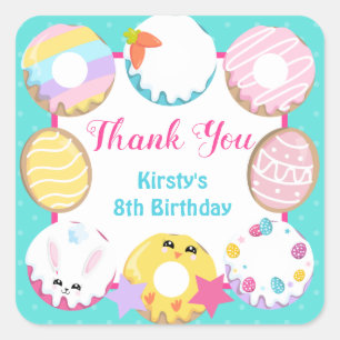 Pegatina Cuadrada Fiesta de los donuts y dulces de Pascua