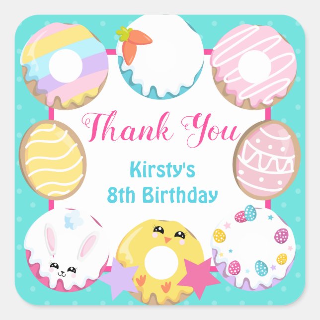 Pegatina Cuadrada Fiesta de los donuts y dulces de Pascua (Anverso)