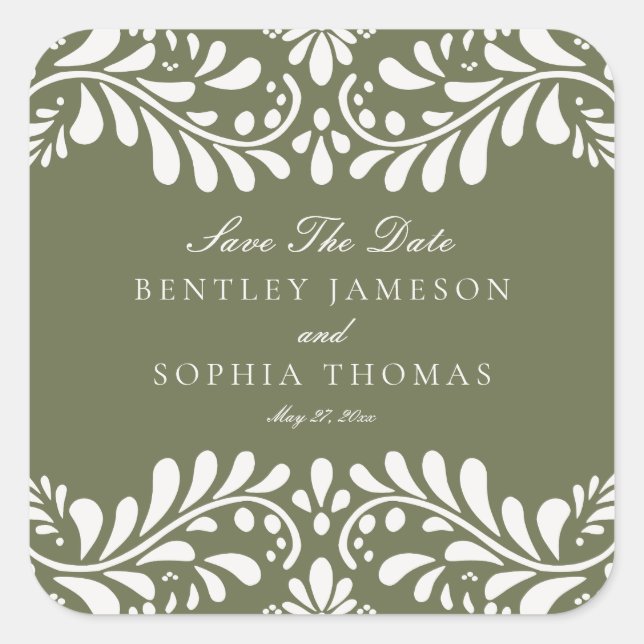 Pegatina Cuadrada Fiesta de mosaico verde Talavera Guardar el sobre  (Anverso)