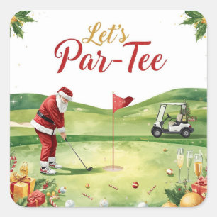 Pegatina Cuadrada Fiesta de Navidad de Golf Vamos a Par tee con Sant