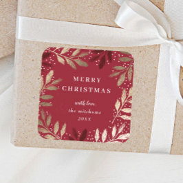 Pegatina Cuadrada Fiesta de Navidad de la Rama del Pino Rojo