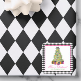 Pegatina Cuadrada Fiesta de Navidad Glamour Brillante Preppy Acuarel