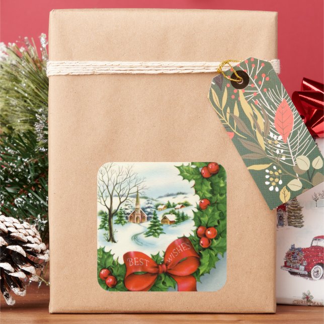 Pegatina Cuadrada fiesta de Navidad retro vintage (Vacaciones)