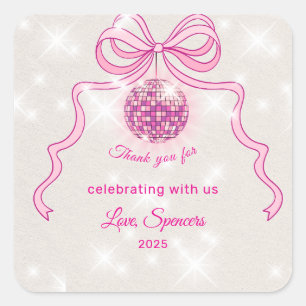 Pegatina Cuadrada Fiesta de Navidades de Chicas Pink Disco Sparkle