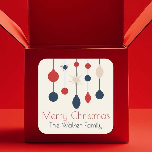 Pegatina Cuadrada Fiesta de Navidades de Ornamentos Rojos Retro (Subido por el creador)