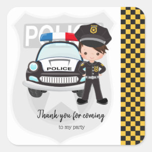 Pegatina Cuadrada Fiesta de niños de la policía