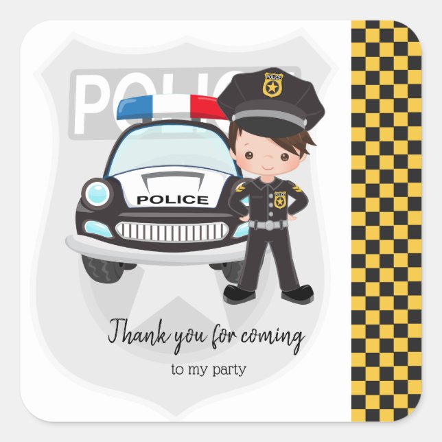 Pegatina Cuadrada Fiesta de niños de la policía (Anverso)