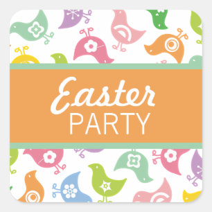 Pegatina Cuadrada Fiesta de Pascua de Retro con arcoiris favorece et