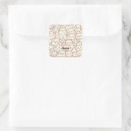 Pegatina Cuadrada Fiesta de patrón de gatito simple de gato mascota