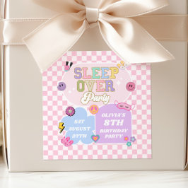 Pegatina Cuadrada Fiesta de pijamas Preppy Varsity Parche de cumplea