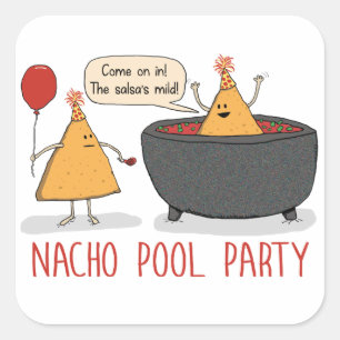 Pegatina Cuadrada Fiesta de piscina de Nacho, dulce y gracioso, en s