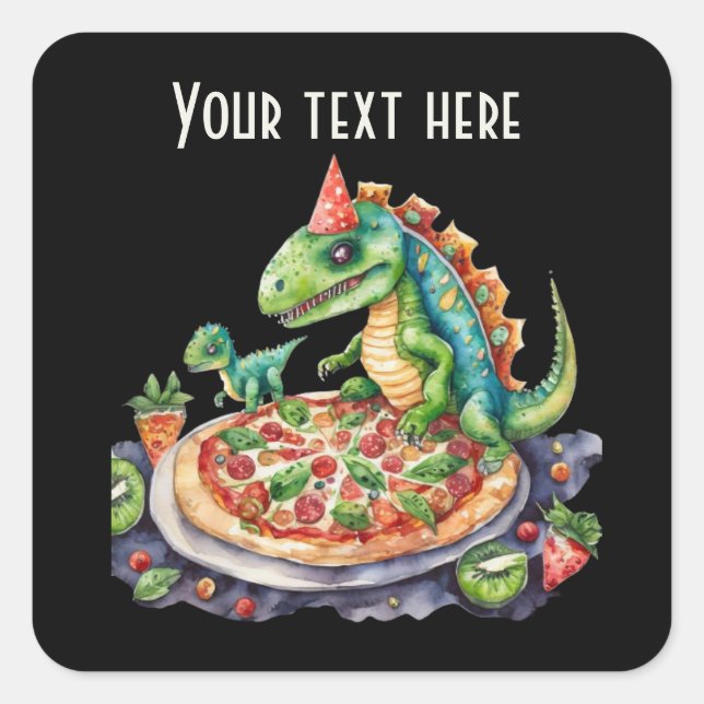 Pegatina Cuadrada fiesta de pizza de Dinosaur Guay agrega texto (Anverso)