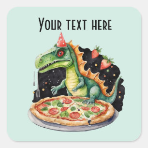 Pegatina Cuadrada fiesta de pizza de dinosaurio para niños de Guay a