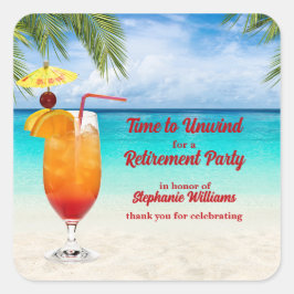 Pegatina Cuadrada Fiesta de playa de cócteles de despedida de verano