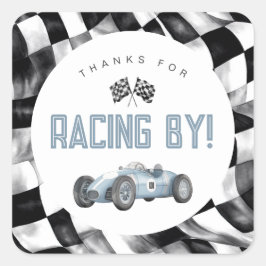 Pegatina Cuadrada Fiesta de primer cumpleaños de Blue Race Car Fast