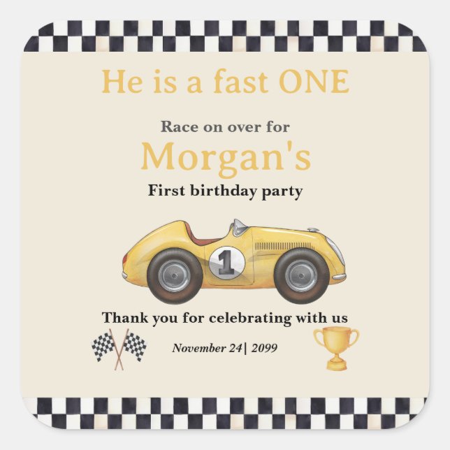 Pegatina Cuadrada Fiesta de primer cumpleaños de los niños de los co (Anverso)