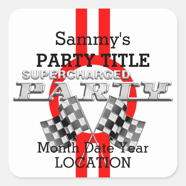 Pegatina Cuadrada Fiesta de rendimiento con sobrecarga personalizada (Anverso)