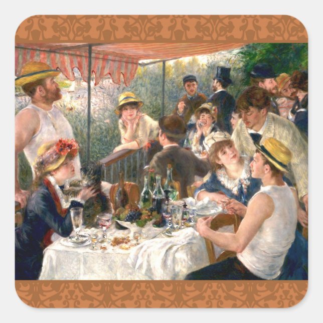 Pegatina Cuadrada Fiesta de Renoir French Luncheon Boating (Anverso)