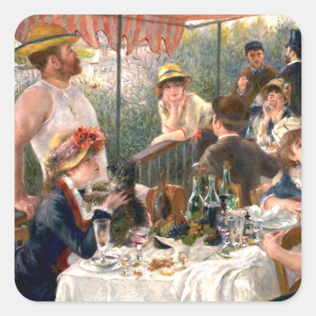 Pegatina Cuadrada Fiesta de Renoir French Luncheon Boating (Anverso)