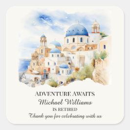 Pegatina Cuadrada Fiesta de retiro Colorful Greece Village Hill