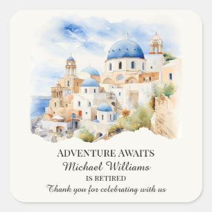 Pegatina Cuadrada Fiesta de retiro Colorful Greece Village Hill