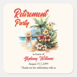 Pegatina Cuadrada Fiesta de retiro femenina en playa de Aloha