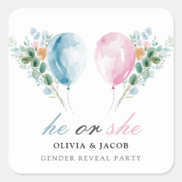 Pegatina Cuadrada Fiesta de revelación de los globos rosas azules