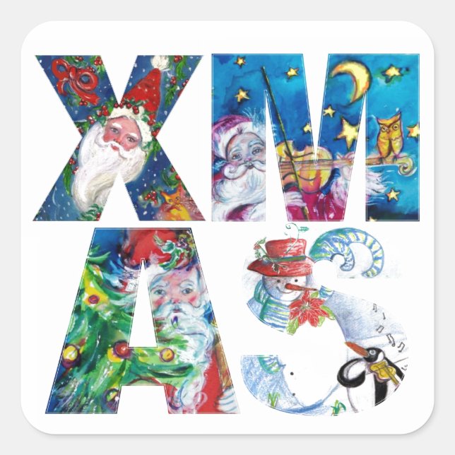 Pegatina Cuadrada Fiesta DE SANTA XMAS MUSICAL / SERENADE DE PENGUIN (Anverso)