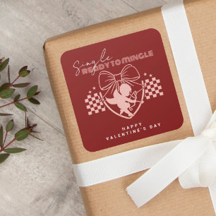Pegatina Cuadrada Fiesta de Singles Red Cupid Día de San Valentín 
