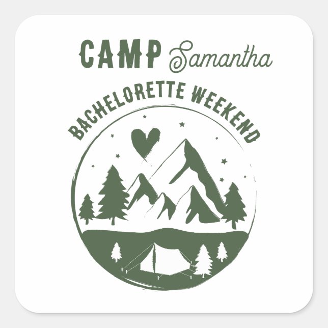 Pegatina Cuadrada Fiesta de Soltera en el Campamento de Camping Bach (Anverso)