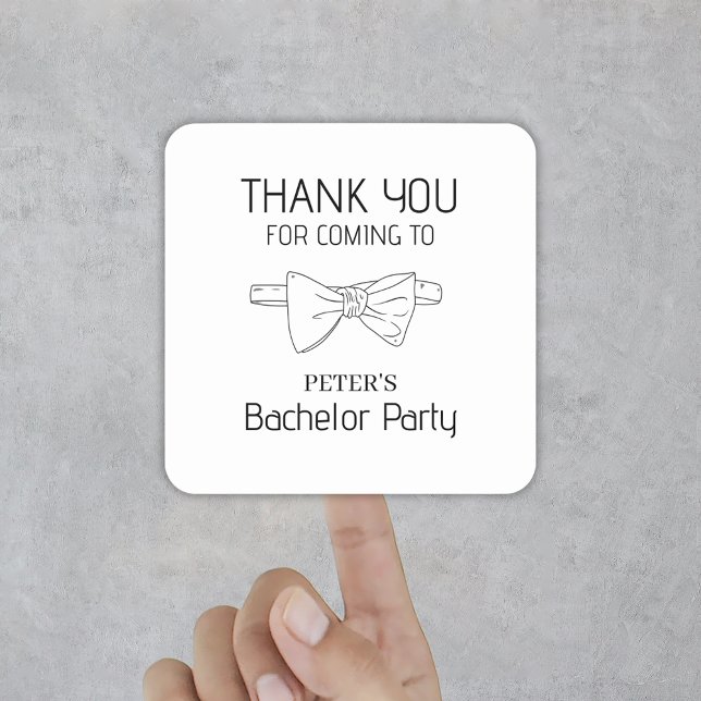 Pegatina Cuadrada Fiesta de Soltero con Corbata de Lazo Personalizad (Custom Bow Tie Bachelor Party Thank You Square Sticker
)
