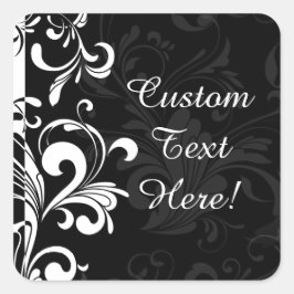 Pegatina Cuadrada Fiesta De Swirl De La Fuente Blanca Negra