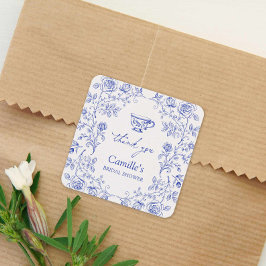 Pegatina Cuadrada Fiesta de té azul despedida de soltera agradecimie