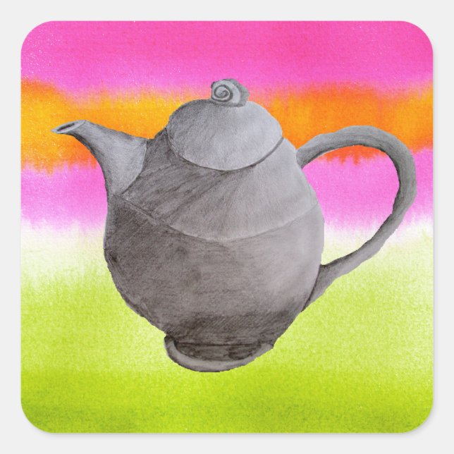 Pegatina Cuadrada Fiesta de té del arco iris de Teapot (Anverso)