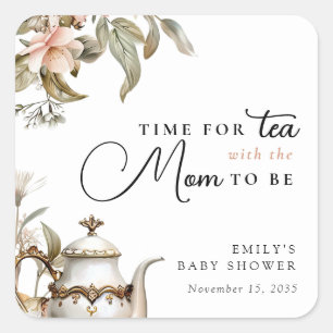 Pegatina Cuadrada Fiesta de té elegante para baby shower