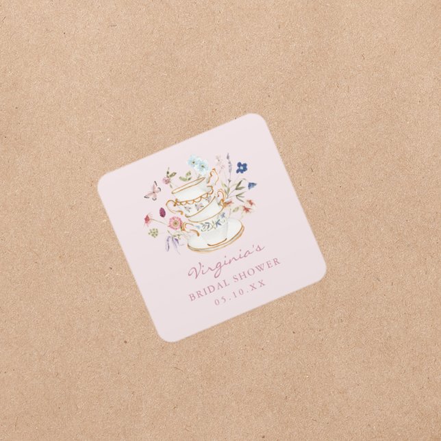 Pegatina Cuadrada Fiesta de té rosado (Pink Tea Party Square Sticker by Painted Paperie
)