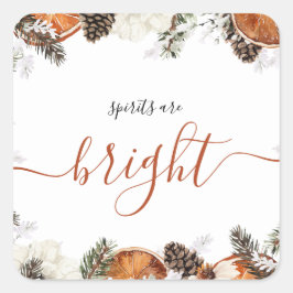 Pegatina Cuadrada Fiesta de vacaciones de cítricos y pinos en invier