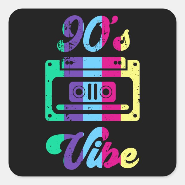 Pegatina Cuadrada Fiesta de vestuario estético retro de 90 Vibe (Anverso)