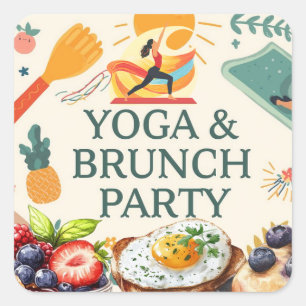 Pegatina Cuadrada Fiesta de yoga y brunch