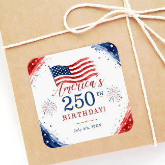 Pegatina Cuadrada Fiesta del 250 aniversario de Estados Unidos el 4 