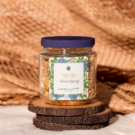 Pegatina Cuadrada Fiesta del 70 aniversario Boda Hydrangea Azul dora