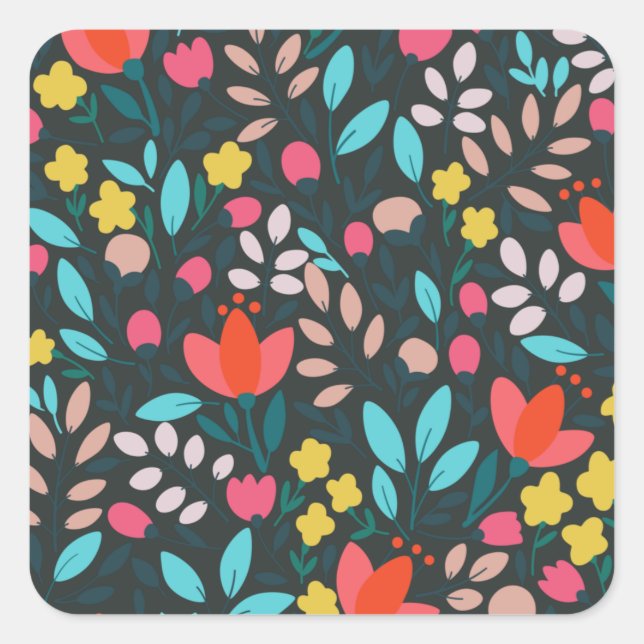 Pegatina Cuadrada Fiesta del Jardín de la Primavera caprichosa (Anverso)