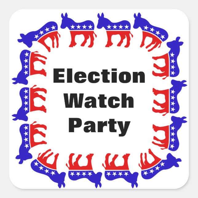 Pegatina Cuadrada Fiesta del Observador Electoral Demócrata (Anverso)