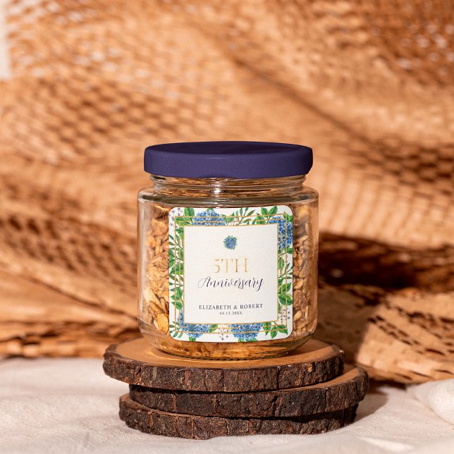 Pegatina Cuadrada Fiesta del quinto aniversario Boda Hydrangea Azul  (Subido por el creador)