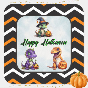 Pegatina Cuadrada Fiesta Dino-Mash de los dinosaurios de Halloween