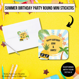 Pegatina Cuadrada Fiesta Doble de Cumpleaños de Verano para Niños