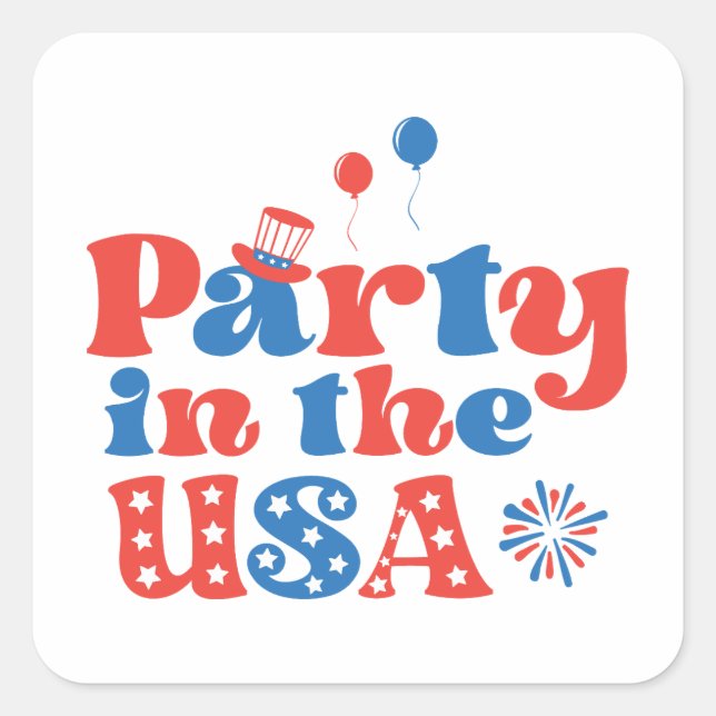 Pegatina Cuadrada Fiesta en Estados Unidos (Anverso)