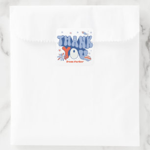 Pegatina Cuadrada Fiesta en Estados Unidos Rojo Blanco Azul Gracias 