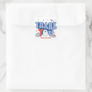 Pegatina Cuadrada Fiesta en Estados Unidos Rojo Blanco Azul Gracias 