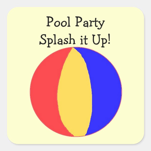 Pegatina Cuadrada Fiesta en la Piscina - Pelota de Playa (Anverso)